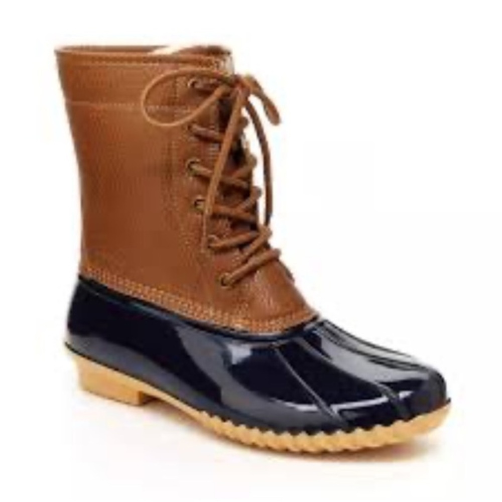 JBU by JAMBU WOMENS NAVY/TAN MAPLEWOOD WATERPROOF BOOTS SIZE 8
